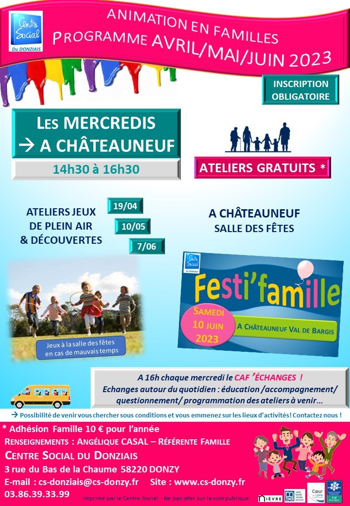 Programme CHATEAUNEUF familles avril-mai-juin 2023